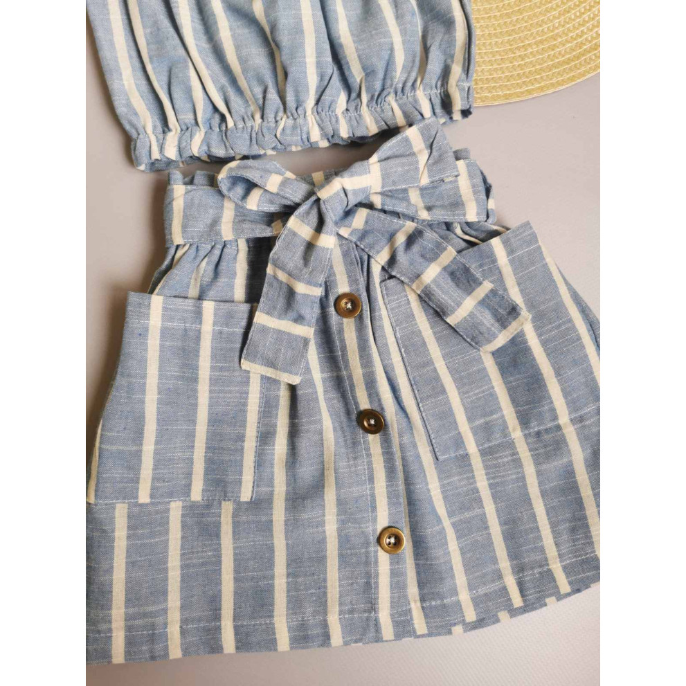 Комплект для дівчинки топ і спідничка в полоску синій 10069