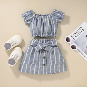 Комплект для дівчинки топ і спідничка в полоску синій 10069