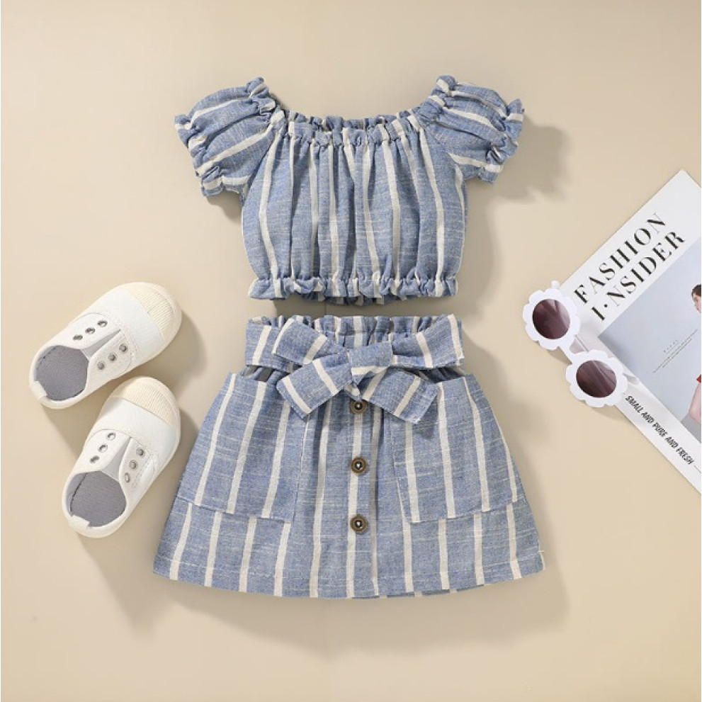 Комплект для дівчинки топ і спідничка в полоску синій 10069