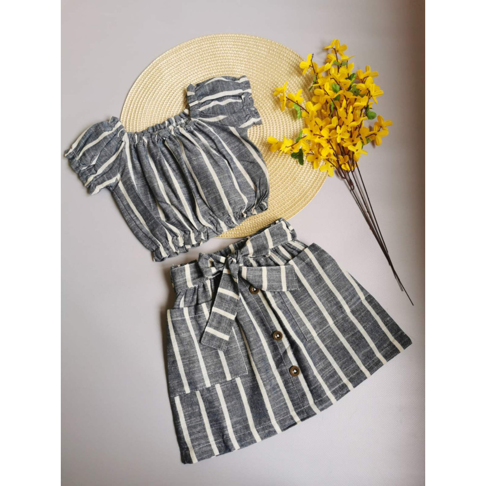 Комплект для дівчинки топ і спідничка в полоску сірий 10070