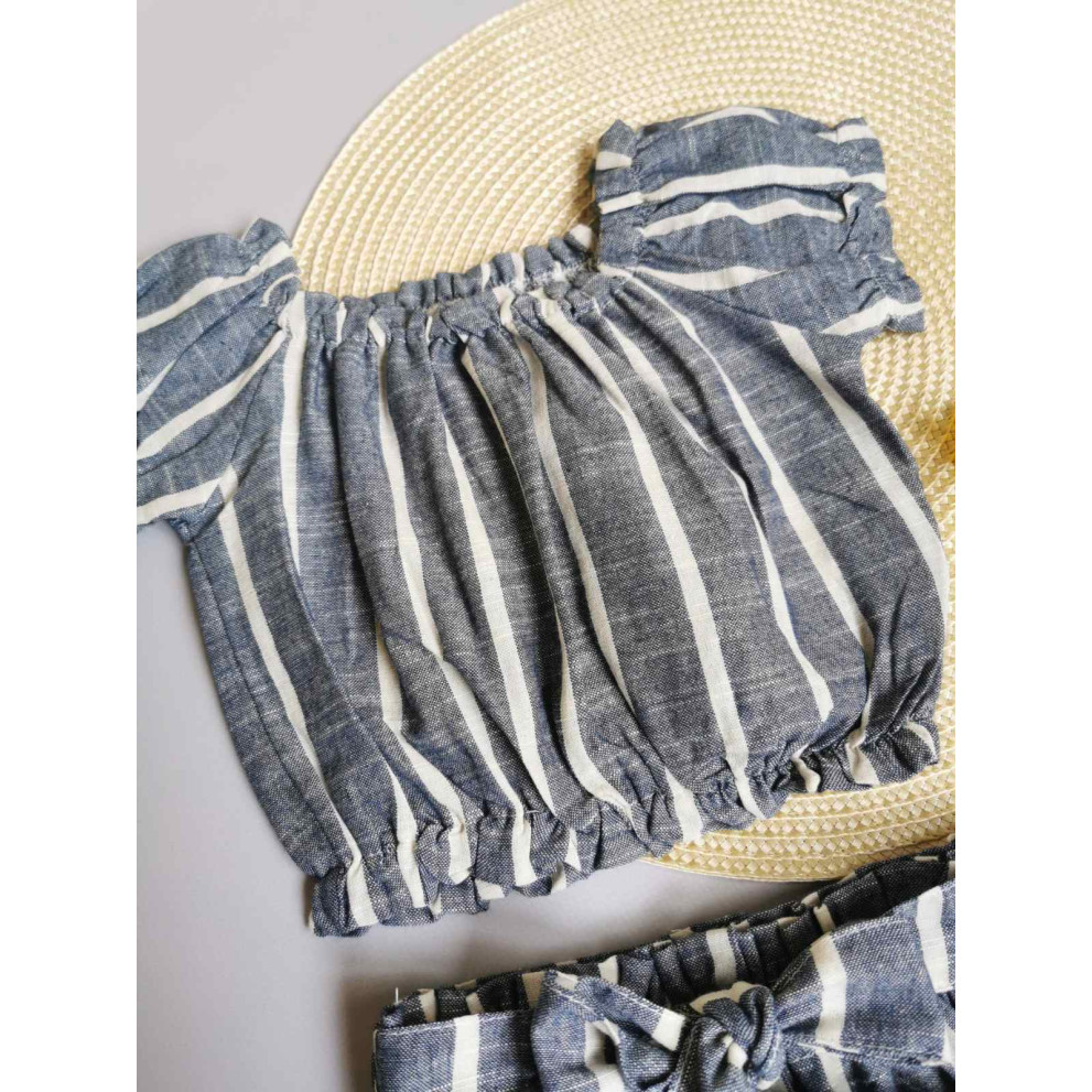 Комплект для дівчинки топ і спідничка в полоску сірий 10070