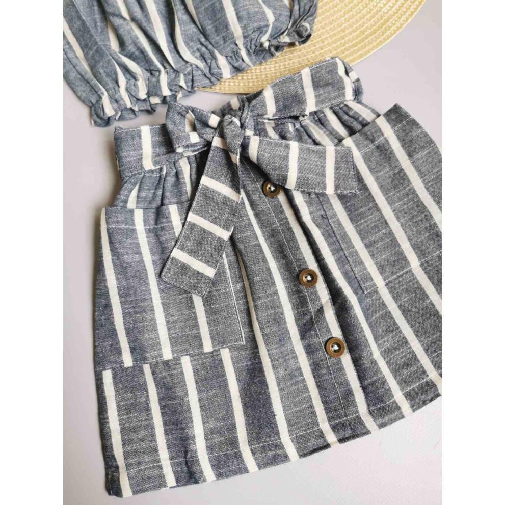 Комплект для дівчинки топ і спідничка в полоску сірий 10070