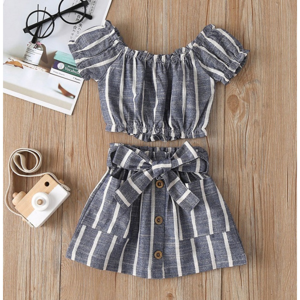 Комплект для дівчинки топ і спідничка в полоску сірий 10070