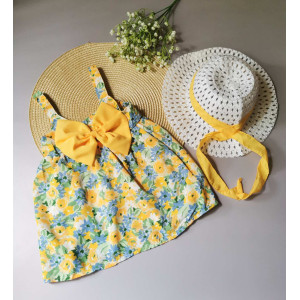 Комплект на літо для дівчинки з капелюшком жовтий бантик 10029