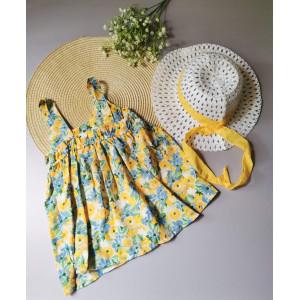 Комплект на літо для дівчинки з капелюшком жовтий бантик 10029