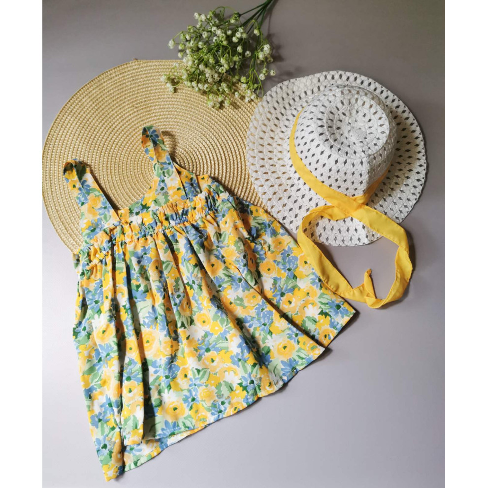Комплект на літо для дівчинки з капелюшком жовтий бантик 10029