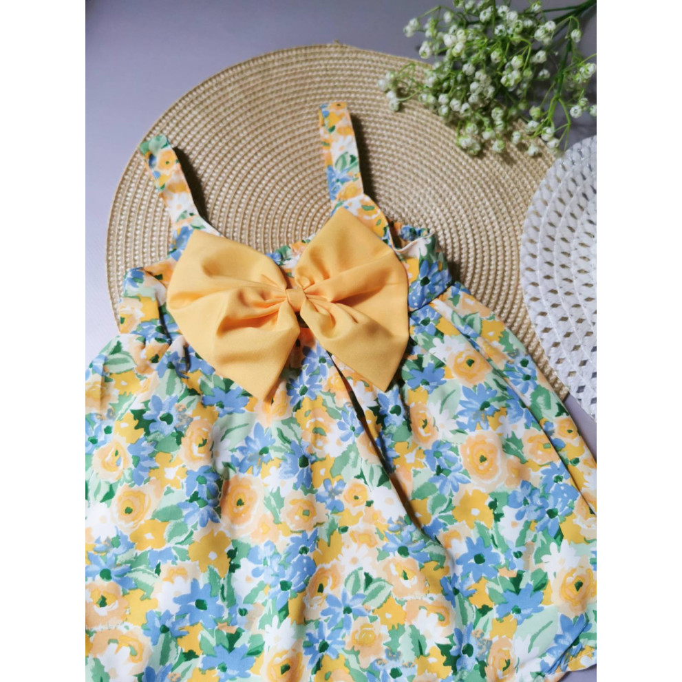Комплект на літо для дівчинки з капелюшком жовтий бантик 10029