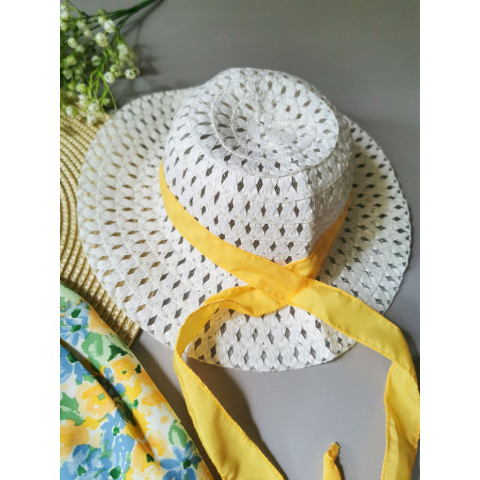 Комплект на літо для дівчинки з капелюшком жовтий бантик 10029