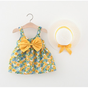 Комплект на літо для дівчинки з капелюшком жовтий бантик 10029