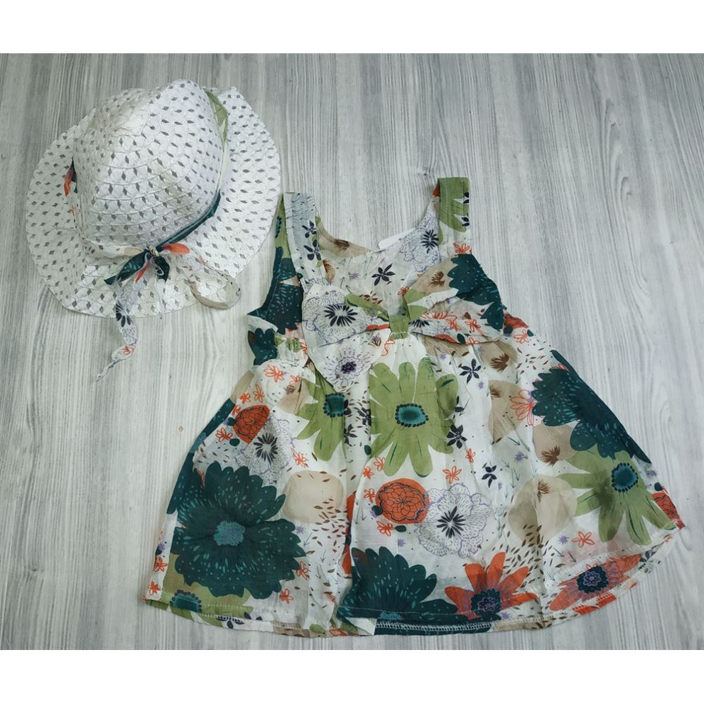 Комплект сукня + капелюх Flowers зелений 2959