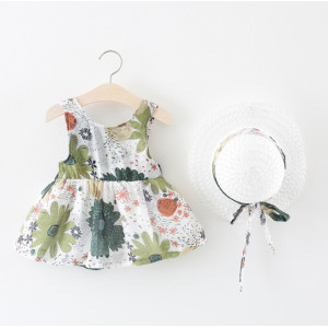 Комплект сукня + капелюх Flowers зелений 2959