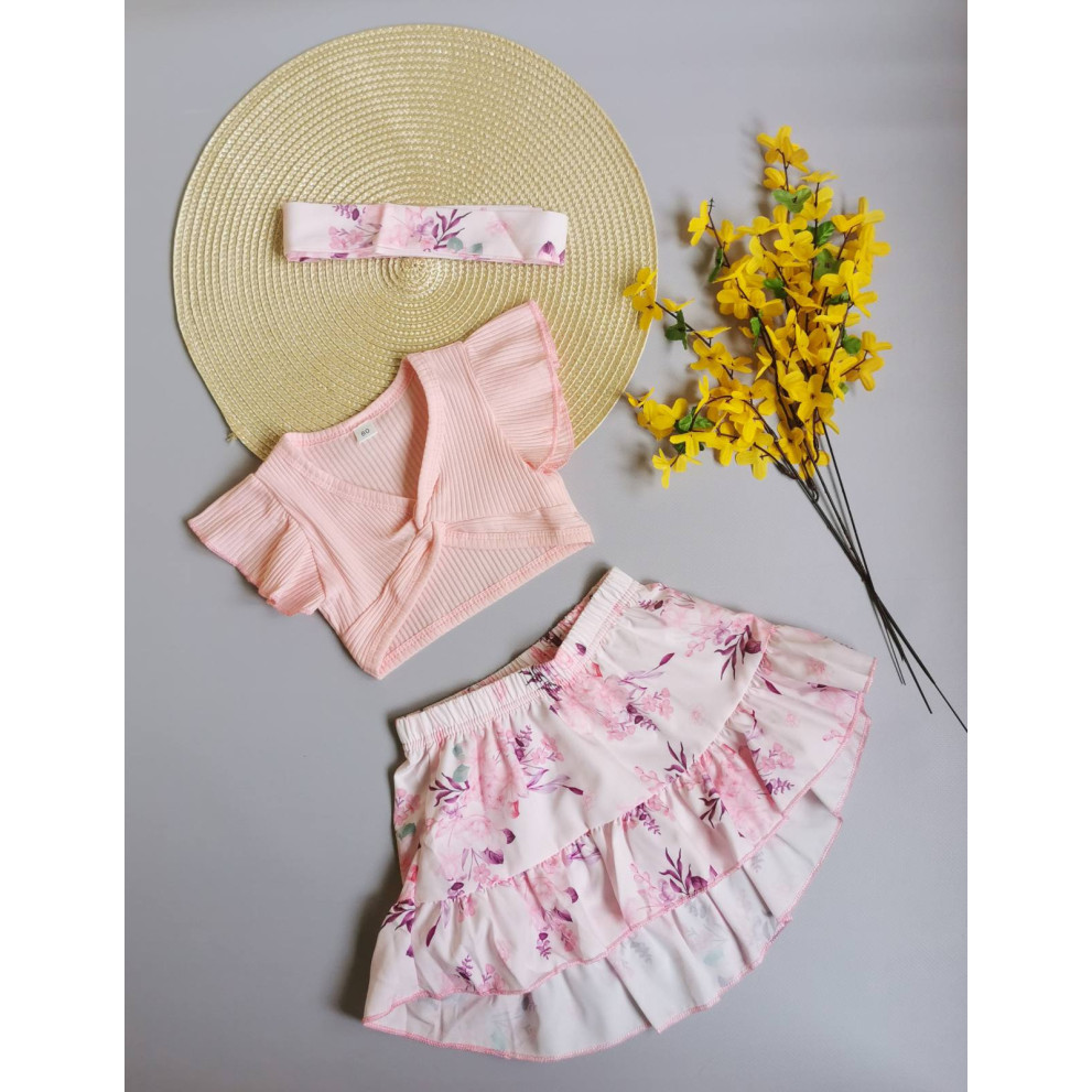 Комплектик на літо для дівчинки зі спідничкою рожевий 10072
