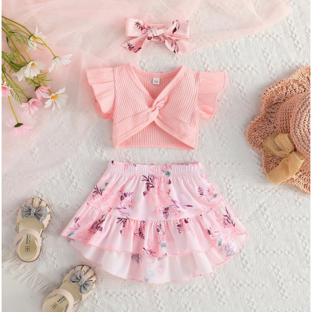 Комплектик на літо для дівчинки зі спідничкою рожевий 10072