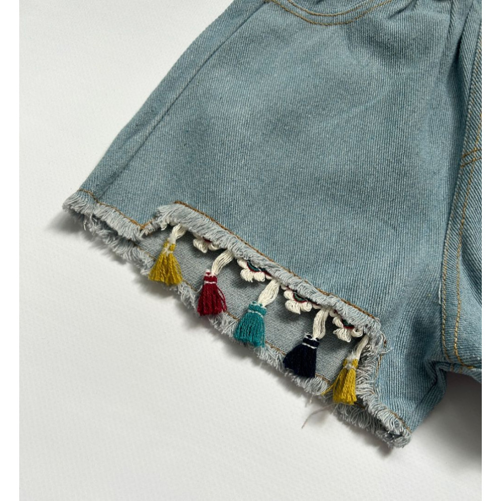 Костюм для дівчинки з джинсовими шортами  і в'язаною майкою 10512