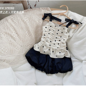 Костюм на літо для дівчинки майка в горох і шорти 10476