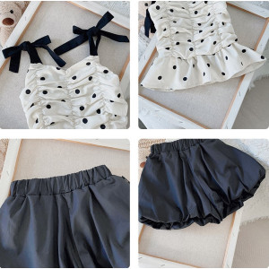 Костюм на літо для дівчинки майка в горох і шорти 10476