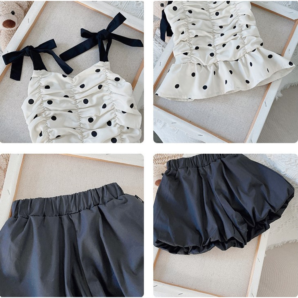 Костюм на літо для дівчинки майка в горох і шорти 10476