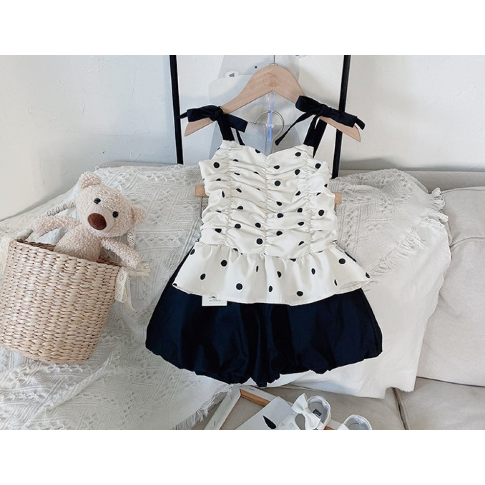 Костюм на літо для дівчинки майка в горох і шорти 10476