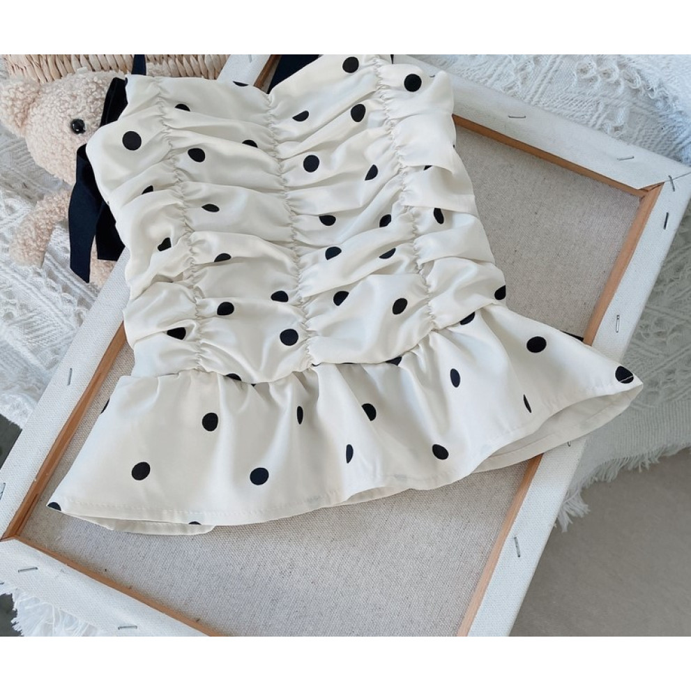 Костюм на літо для дівчинки майка в горох і шорти 10476