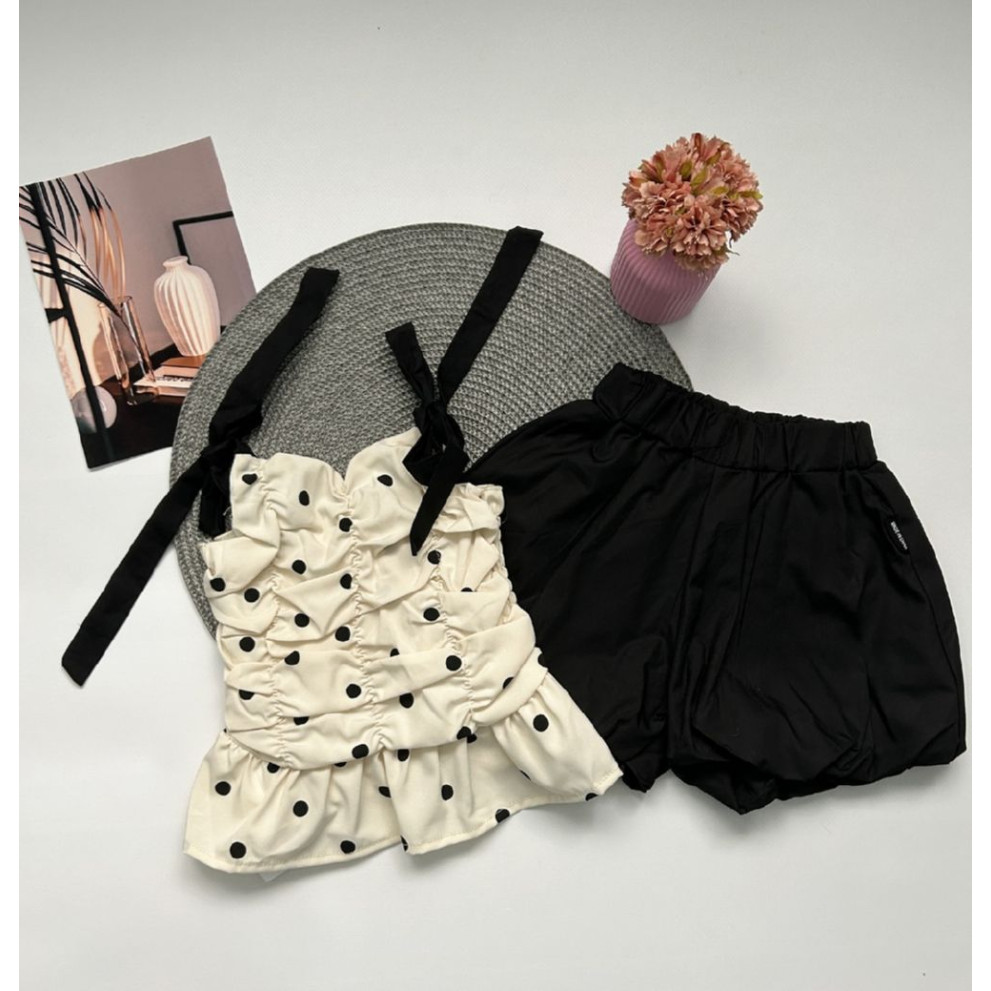 Костюм на літо для дівчинки майка в горох і шорти 10476