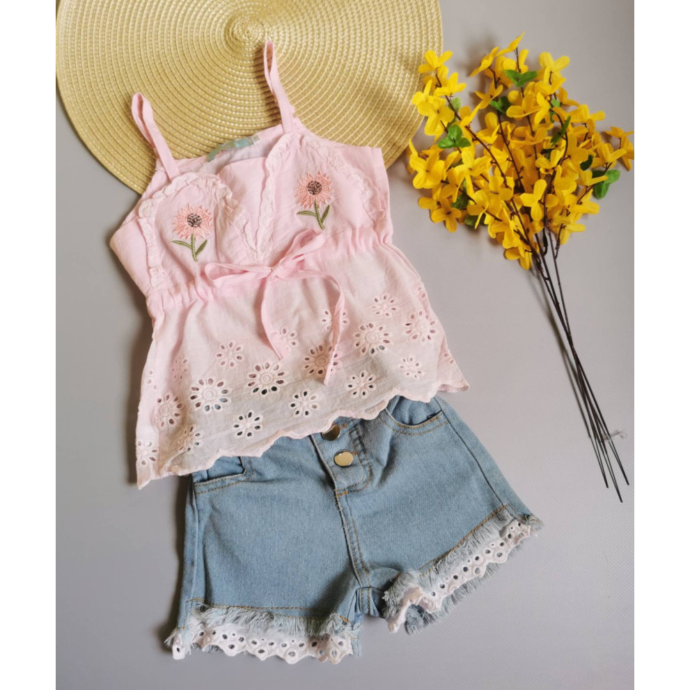 Костюм на літо для дівчинки рожева майка 10083