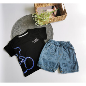 Костюм на літо хлопчику чорна футболка і шорти в ведмедиками 10495