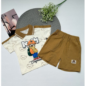 Костюм на літо хлопчику футболка і шорти з ведмедиком коричневий 10520