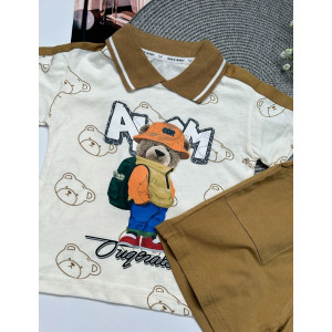 Костюм на літо хлопчику футболка і шорти з ведмедиком коричневий 10520