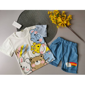 Костюм на літо хлопчику Hello, animales білий 10485