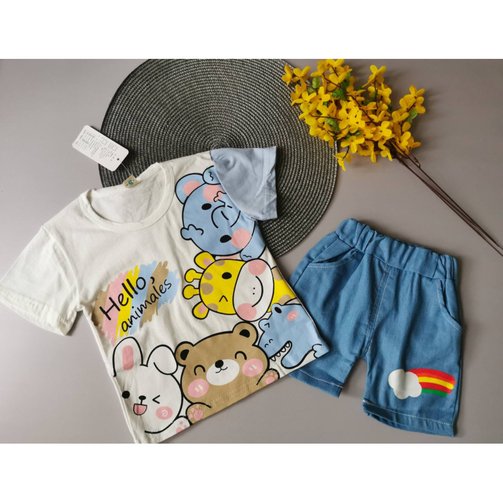 Костюм на літо хлопчику Hello, animales білий 10485