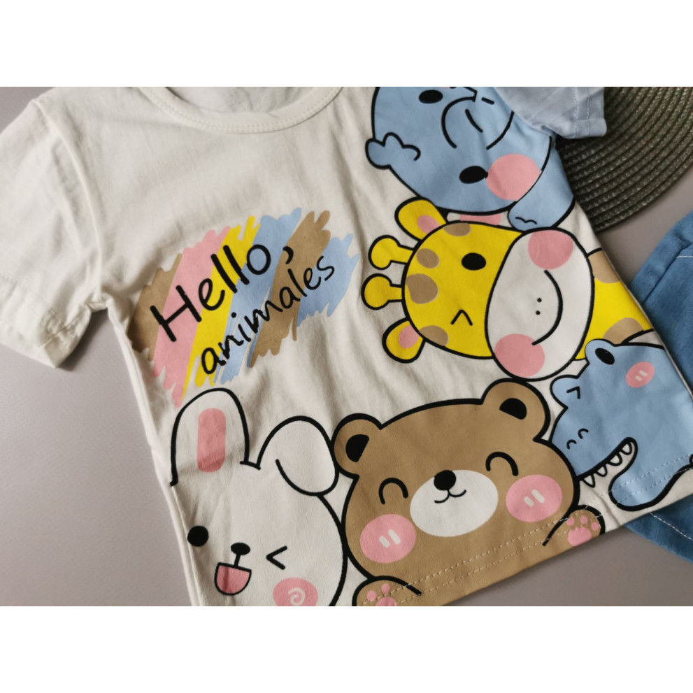 Костюм на літо хлопчику Hello, animales білий 10485
