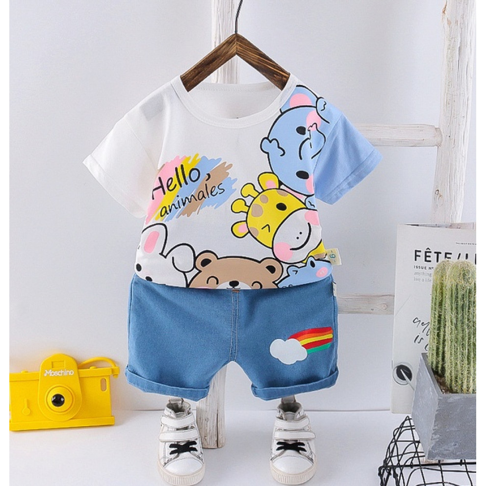 Костюм на літо хлопчику Hello, animales білий 10485