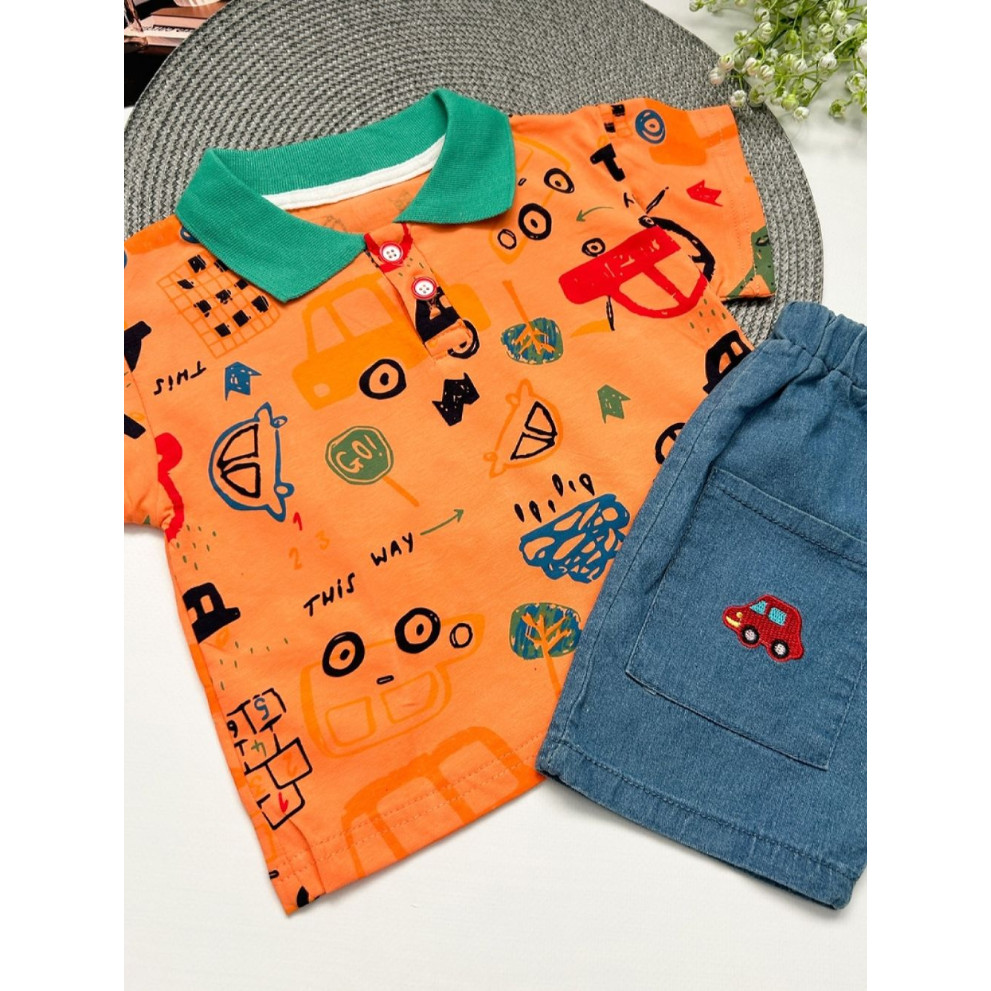 Костюм на літо хлопчику оранж футболка і шорти Cars 10530