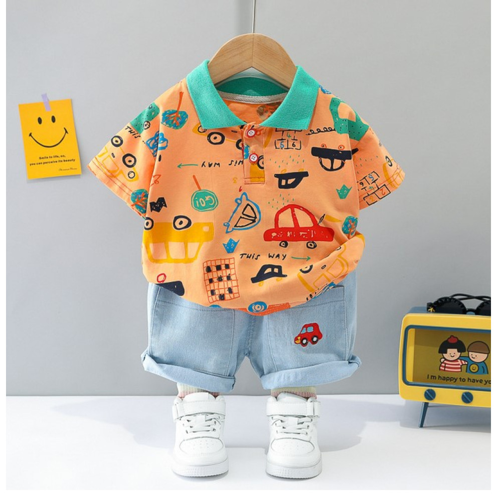 Костюм на літо хлопчику оранж футболка і шорти Cars 10530