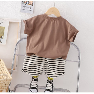 Костюм на літо хлопчику з ведмедиком Mountain коричнева футболка і шорти в полоску 10498