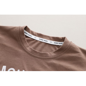 Костюм на літо хлопчику з ведмедиком Mountain коричнева футболка і шорти в полоску 10498