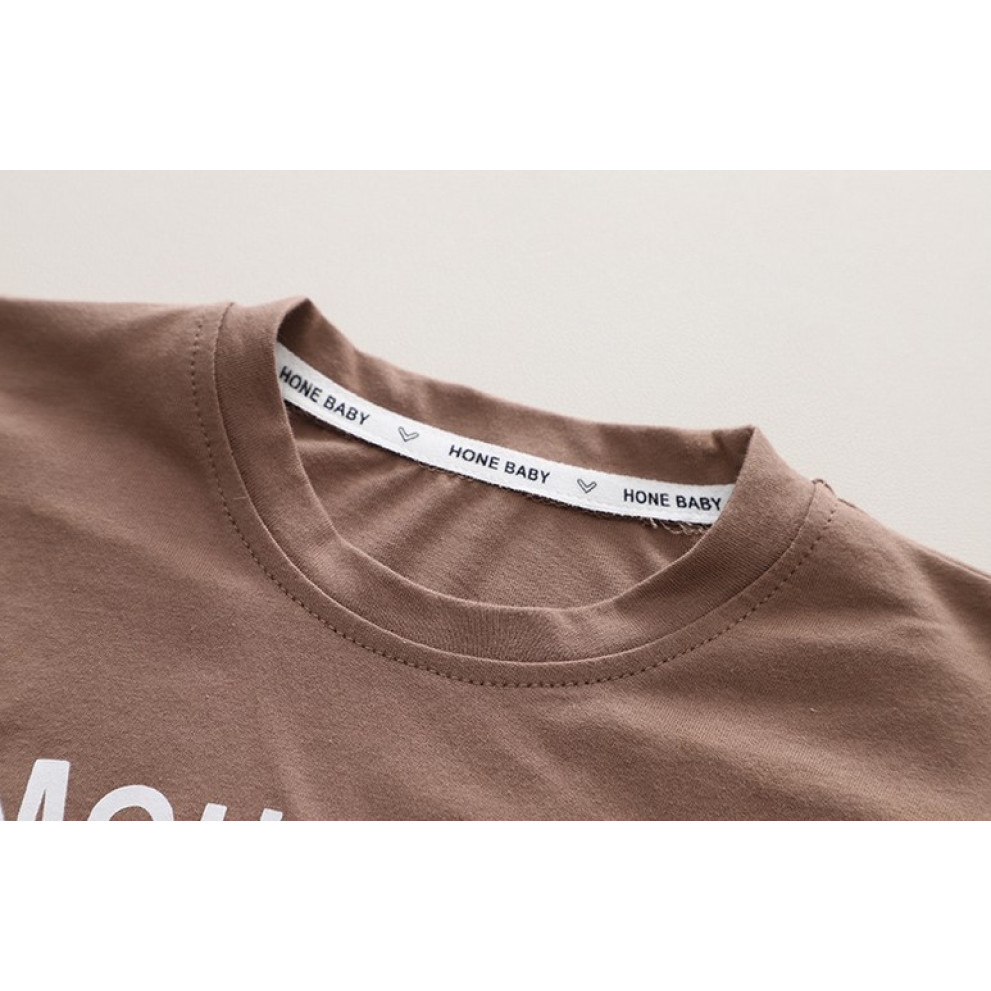 Костюм на літо хлопчику з ведмедиком Mountain коричнева футболка і шорти в полоску 10498