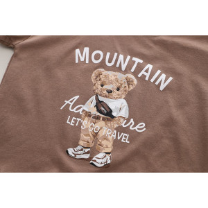 Костюм на літо хлопчику з ведмедиком Mountain коричнева футболка і шорти в полоску 10498