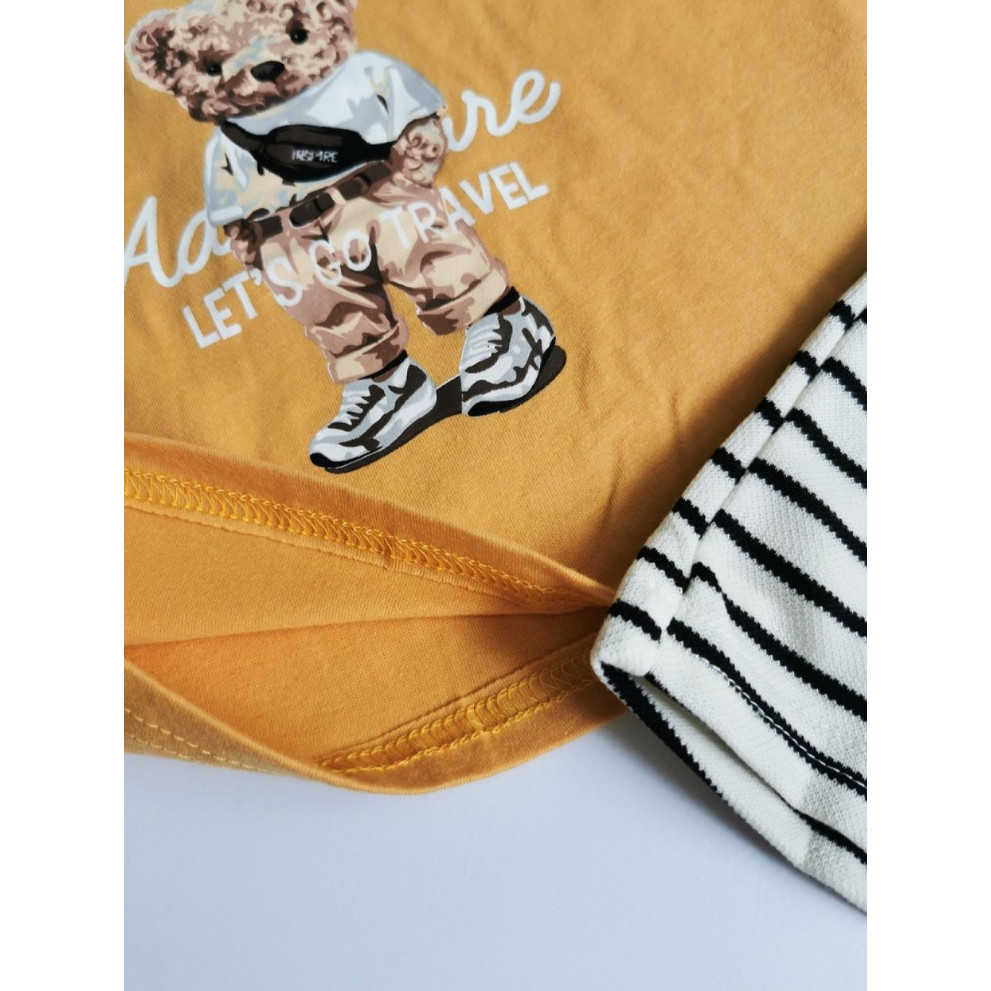 Костюм на літо хлопчику з ведмедиком Mountain жовта футболка і шорти в полоску 10499