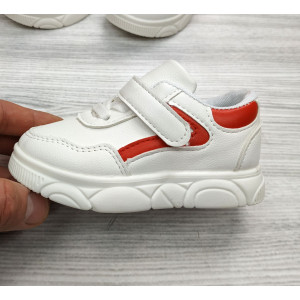 Кросівки дитячі PU-шкіра білі з червоними смужками