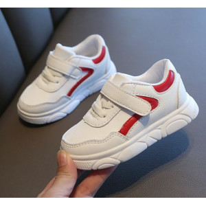 Кросівки дитячі PU-шкіра білі з червоними смужками