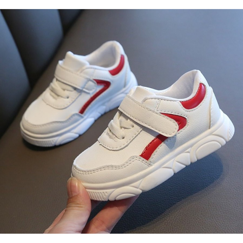 Кросівки дитячі PU-шкіра білі з червоними смужками