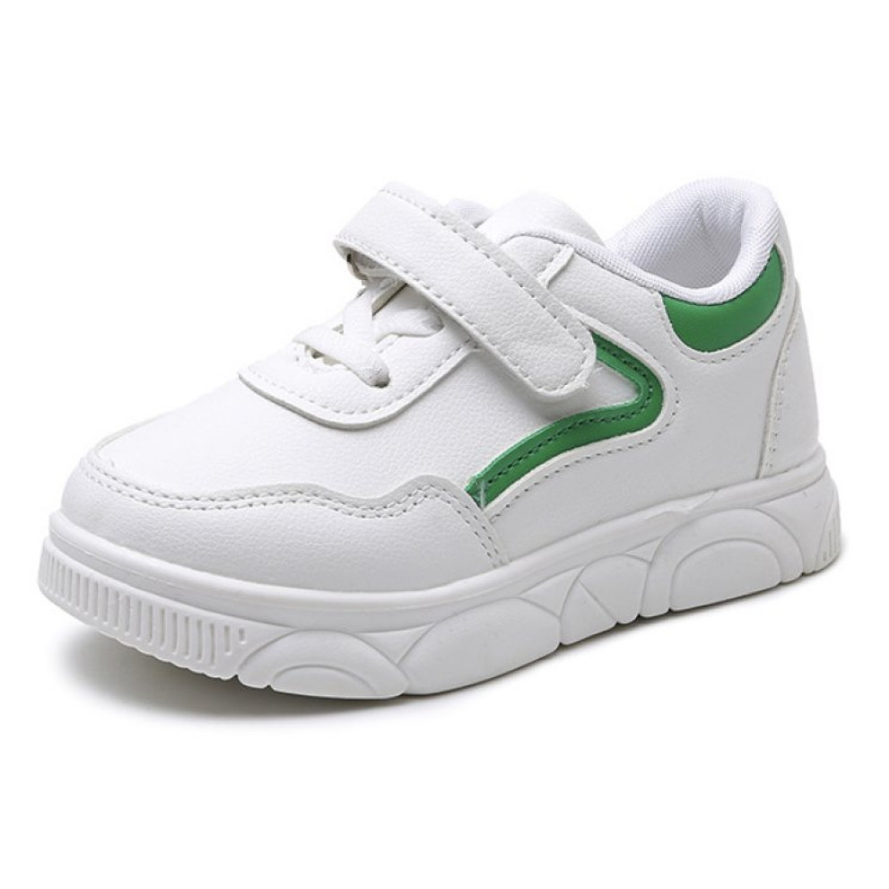 Кросівки дитячі PU-шкіра білі з зеленими смужками
