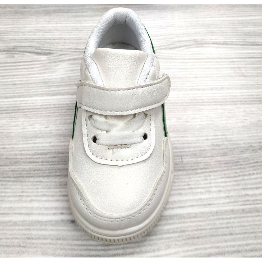 Кросівки дитячі PU-шкіра білі з зеленими смужками