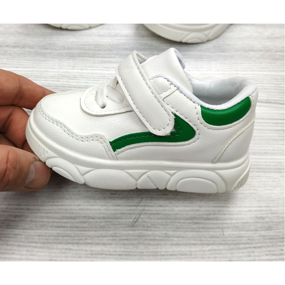 Кросівки дитячі PU-шкіра білі з зеленими смужками