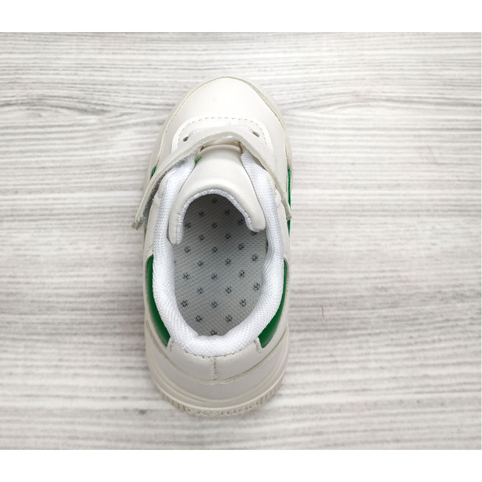 Кросівки дитячі PU-шкіра білі з зеленими смужками