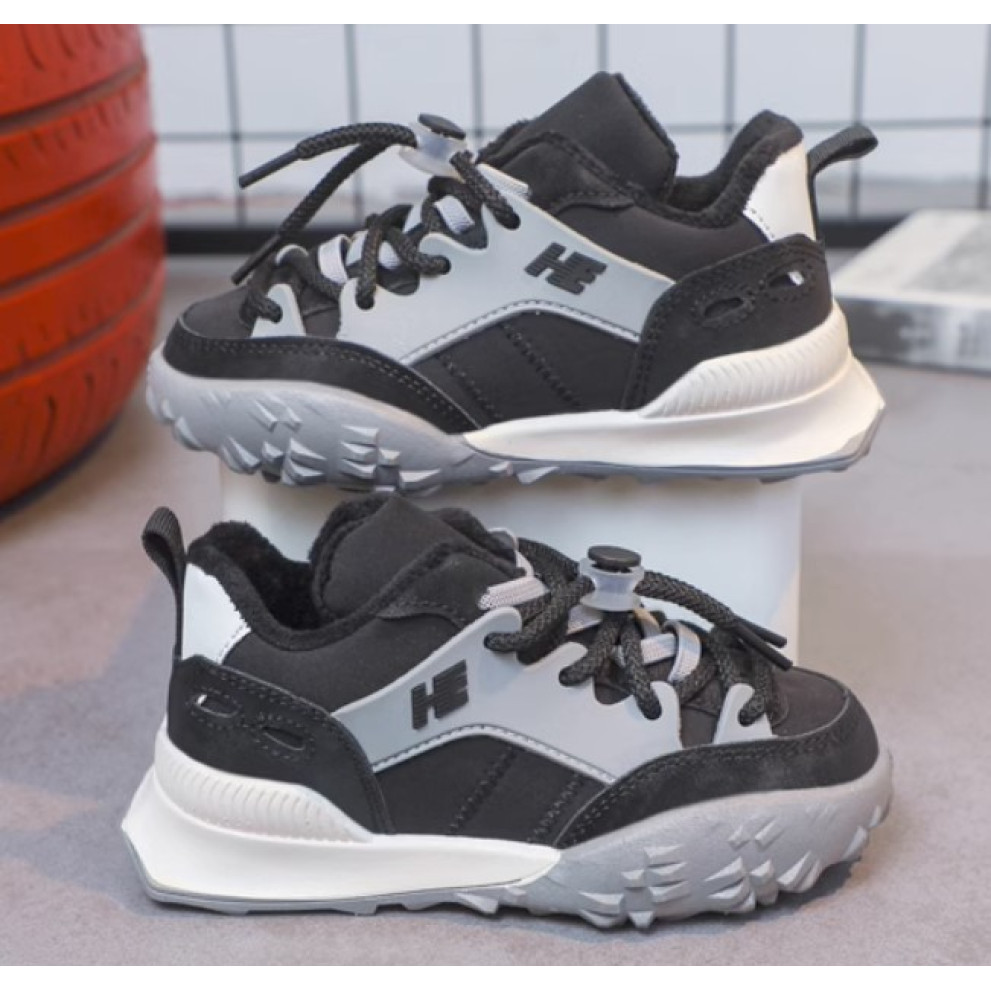 Кросівки дитячі утеплені флісом hЕ чорно-сірі