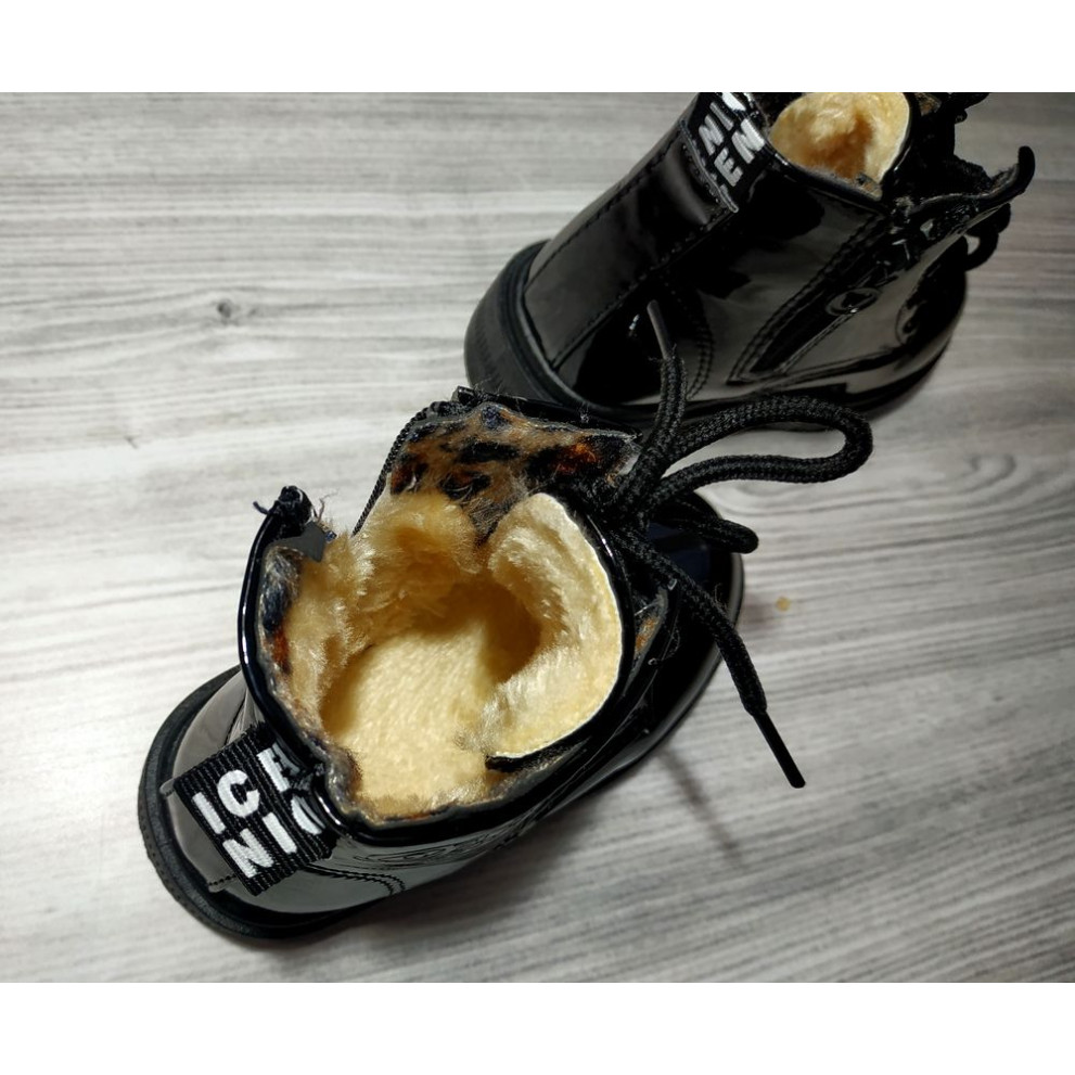 Лаковані черевики з хутром Dinimigi чорні