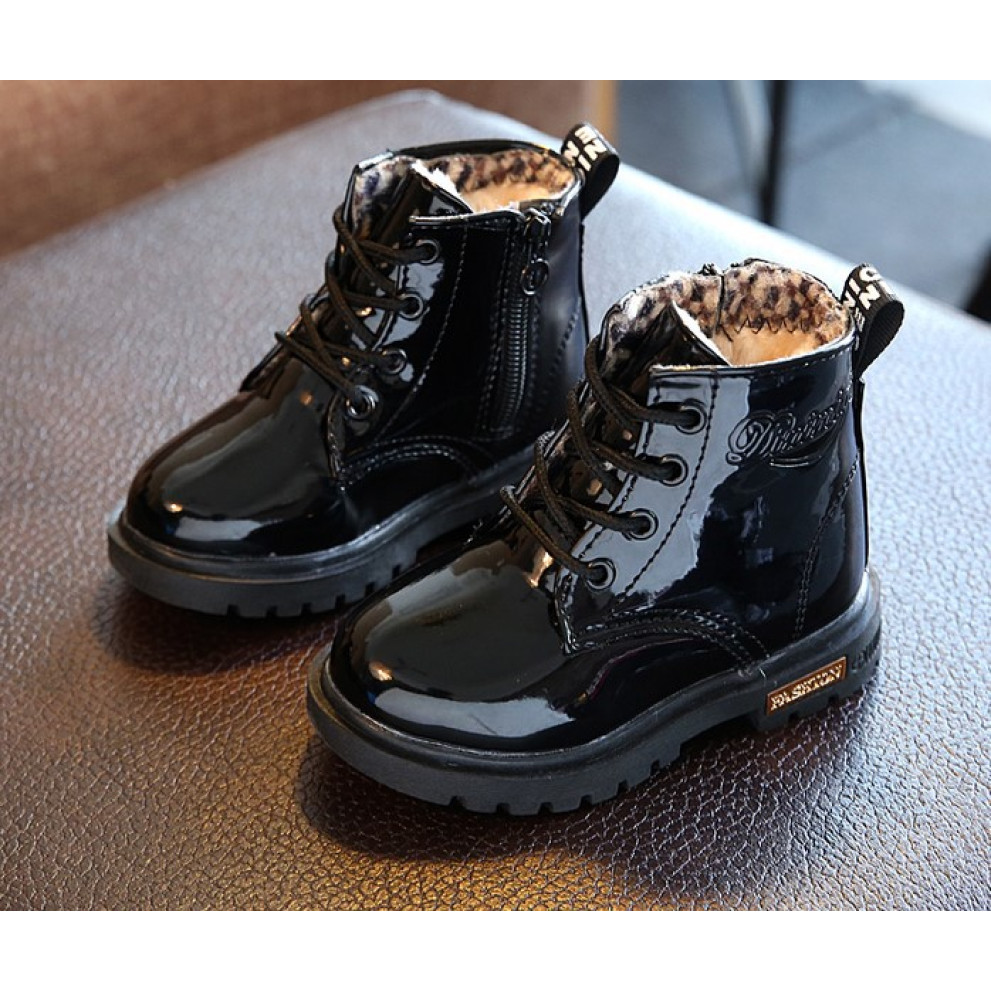 Лаковані черевики з хутром Dinimigi чорні