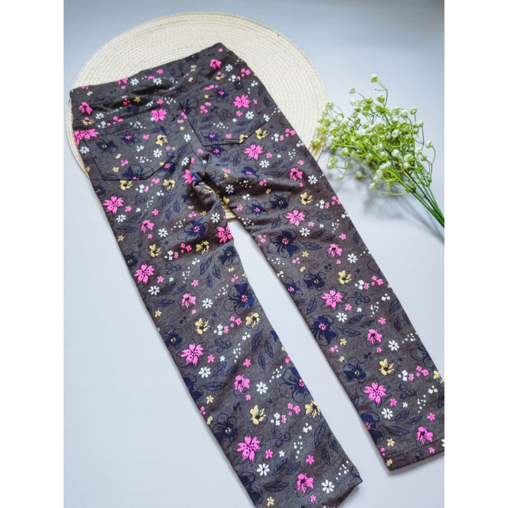 Лосинки для дівчинки сірі в квіточку 30151